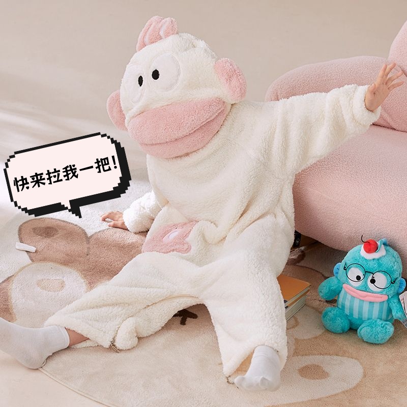 小丑鱼睡衣连体秋冬季珊瑚绒加绒加厚保暖情侣卡通睡袍儿童男女童