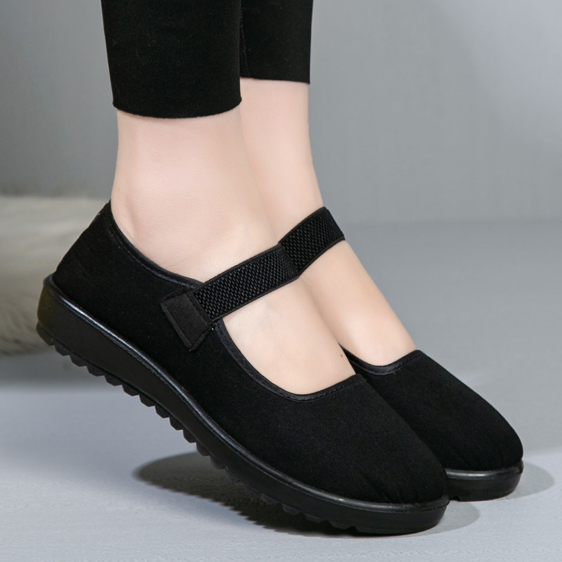 老北京布鞋女黑色布鞋平底松紧带一字带妈妈鞋工作鞋防滑透气单鞋,女鞋,传统布鞋,淘宝优惠券,粉丝福利购,淘宝优惠卷