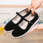 女老式 单鞋 软底防滑平跟奶奶鞋 老北京布鞋 舒适一字带妈妈黑布鞋