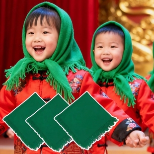 东北大花布红绿包头巾四方巾儿童学校演出农村幼儿园二人转三角巾
