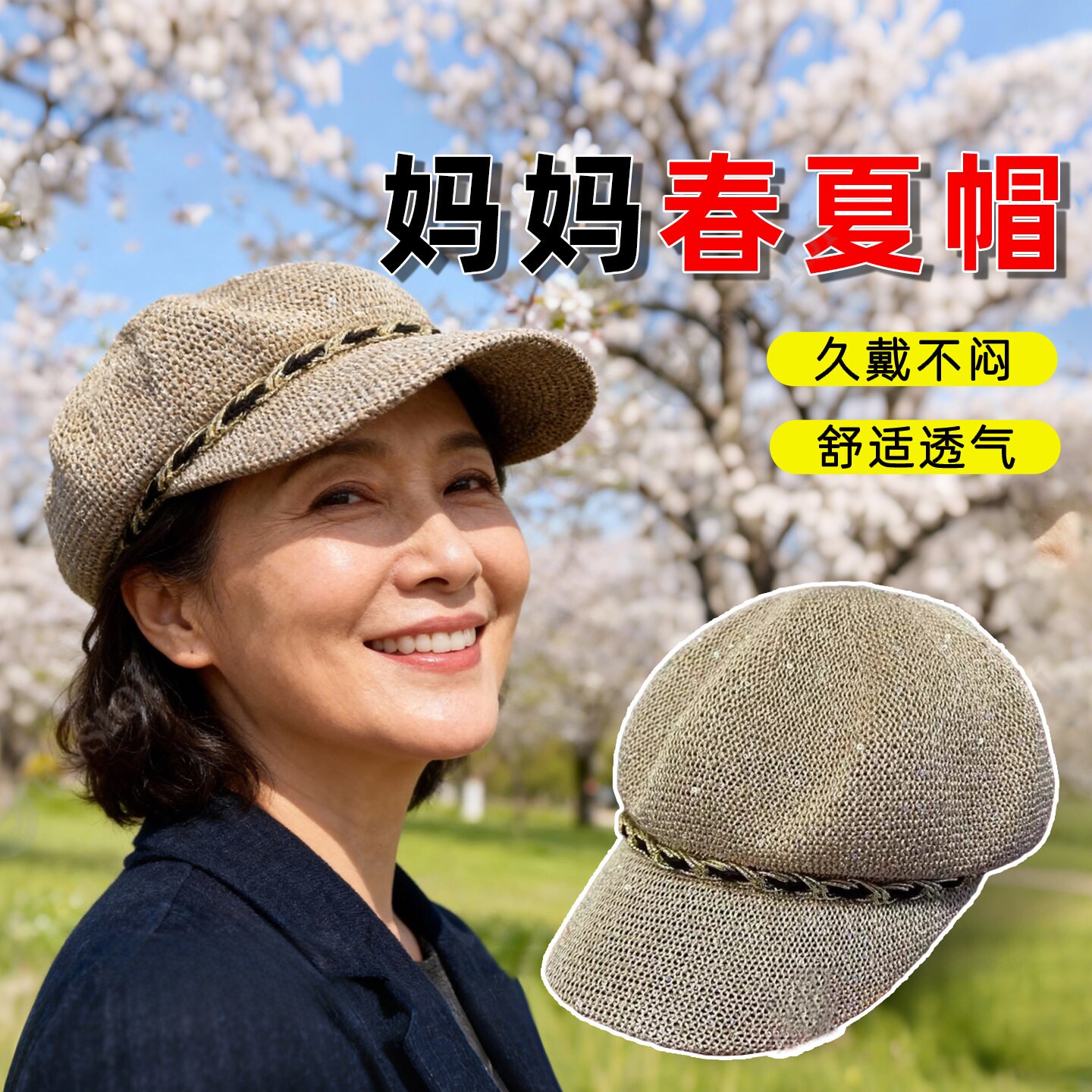 中年人镂空八角帽子2026新款女春夏季显年轻百搭贝雷帽薄款透气帽