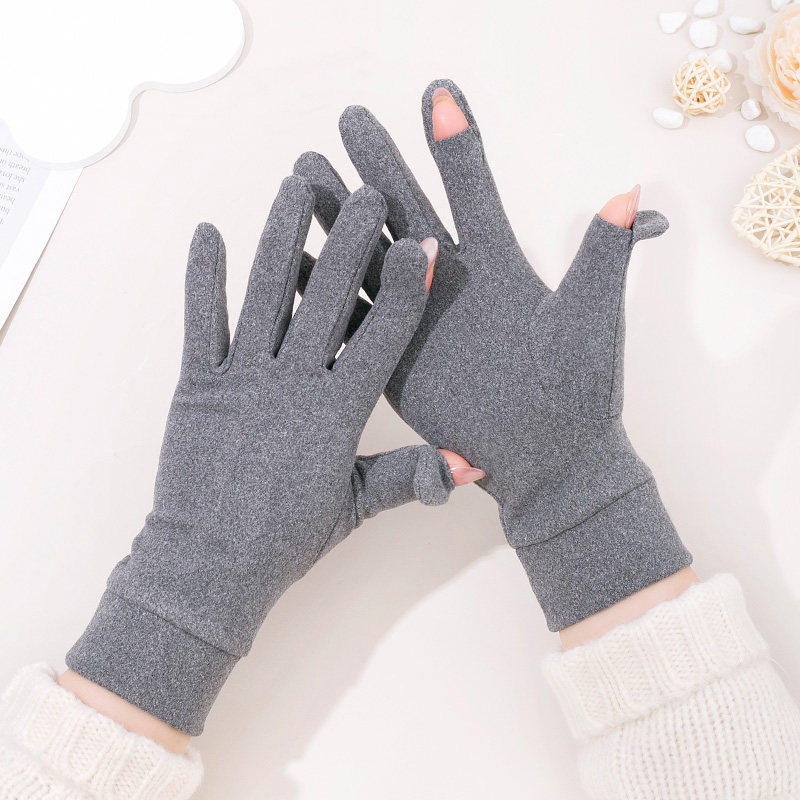 德绒秋冬季四指翻盖露指头两用手套触屏女士骑车保暖单层保暖薄款