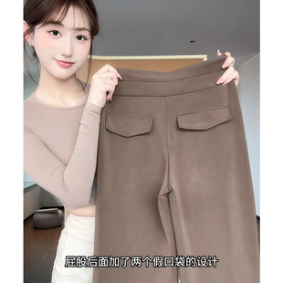 垂感阔腿裤 女春秋150小个子高腰显瘦卫裤 棕色低腰运动裤 145cm美式