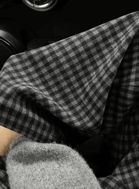 150韩系黑灰色格子裤女秋冬145小个子直筒休闲显瘦复古毛呢阔腿裤