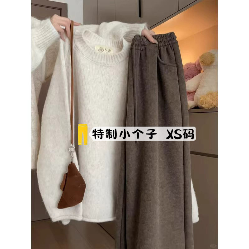 145cm九分加绒阔腿裤女秋冬高腰小个子直筒加厚婴儿绒咖色糯米裤,女装/女士精品,休闲裤,淘宝优惠券,粉丝福利购,淘宝优惠卷