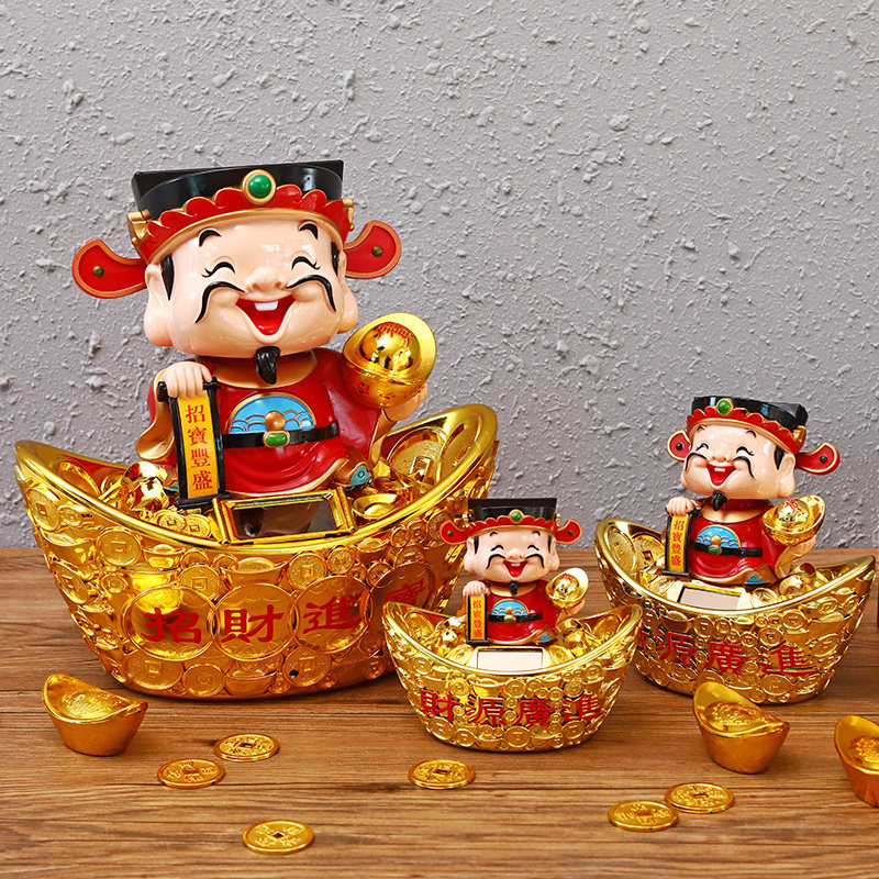 新年节日装饰财神爷招财猫摆件店铺乔迁开业办公室风水开运收银台