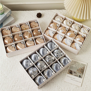 圣诞节装 饰挂件6CM套盒节日礼物 饰品丝线镶钻高级圣诞球圣诞树装