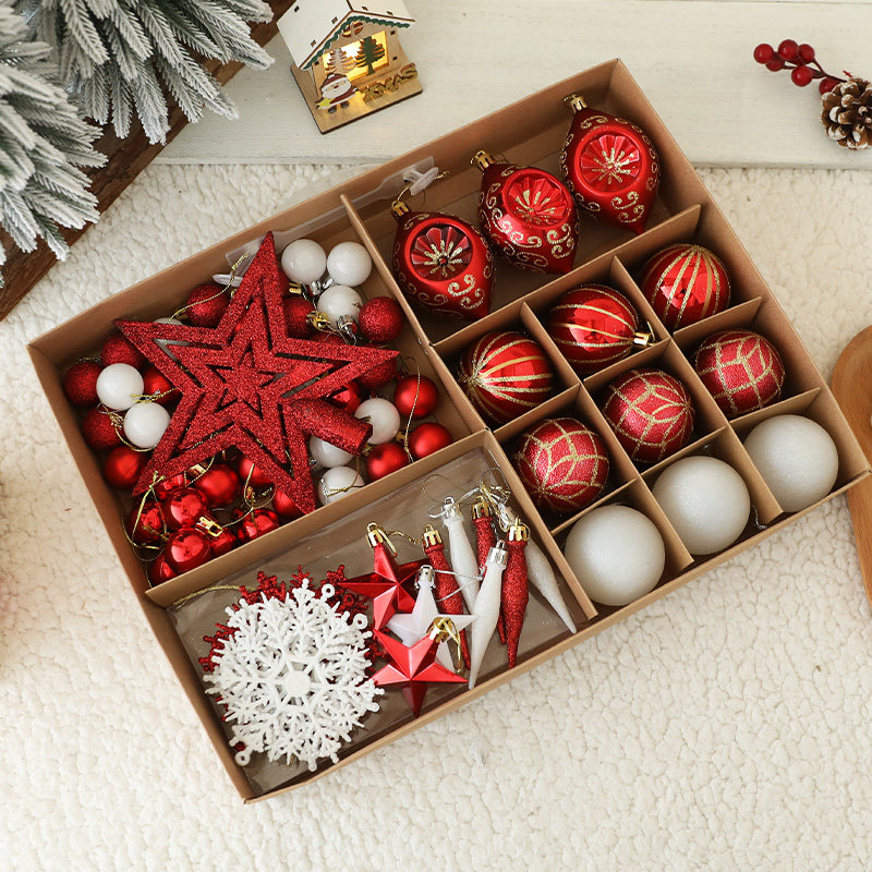 圣诞球装饰品圣诞树挂饰盒装球雪花片树顶星异型球节日装饰彩球