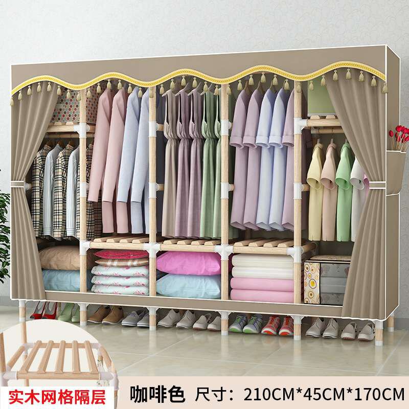 衣柜简易布衣f柜实木加固加粗单人家用经济型组装收纳布艺挂衣衣