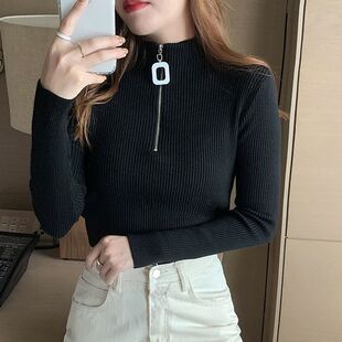 半高领针织衫女秋装2026新款港味chic百搭修身毛衣长袖打底衫上衣