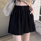 短裤 女夏季 高腰显瘦宽松休闲小个子冰丝大码 黑色西装 a字5五分中裤
