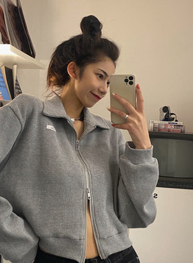 欧货短款开衫双向拉链卫衣外套女春秋2026新款连帽美式小个子上衣