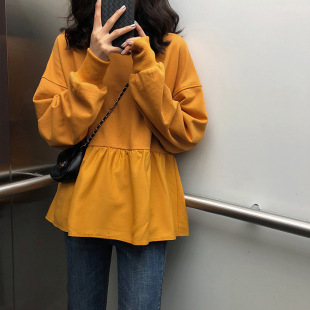 2026春秋新款韩版女装宽松显瘦学生休闲上衣纯色长袖T恤卫衣女潮