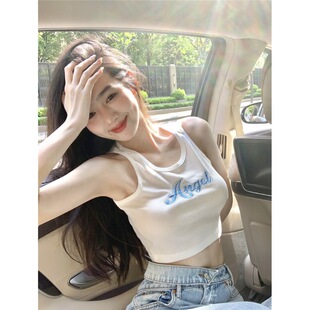 上衣夏 无袖 刺绣外穿吊带背心女大码 胖mm美背内搭辣妹工字外穿短款