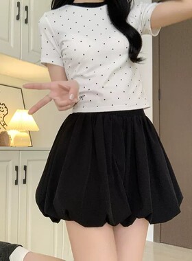 黑色花苞裙裤女夏季薄款2024新款