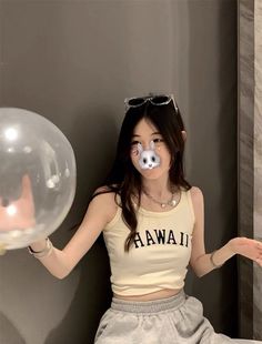 ins超火字母刺绣上衣bm复古辣妹吊带背心t恤女外穿夏季原宿风潮