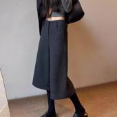 羊毛裤 灰色七八分毛呢直筒阔腿裤 女秋冬老钱风小个子宽松休闲西装