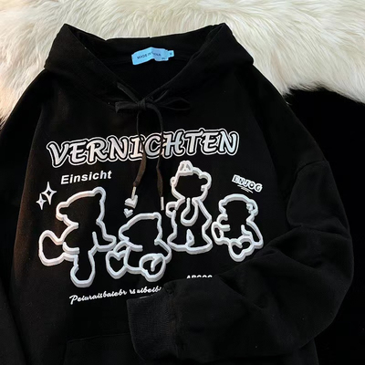 黑色连帽卫衣女春秋冬季加绒