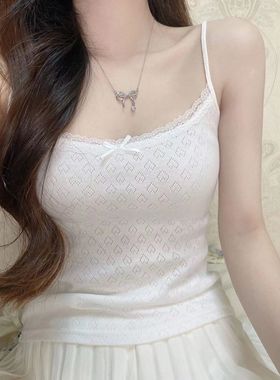 辣妹纯欲风内搭小吊带女蝴蝶结蕾丝背心夏季黑色短款外穿无袖上衣