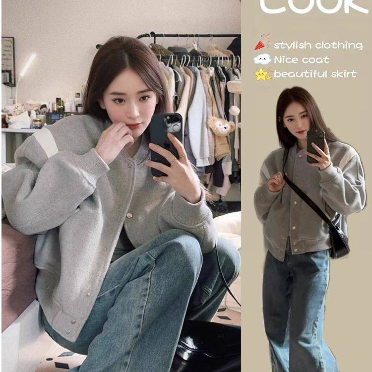 早初秋灰色复古风拼短外套