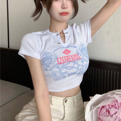 性感纯欲短袖针织上衣夏季辣妹