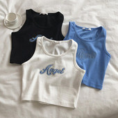 字母刺绣网红背心女夏外穿修身 露脐上衣ins潮 内搭小吊带高腰短款