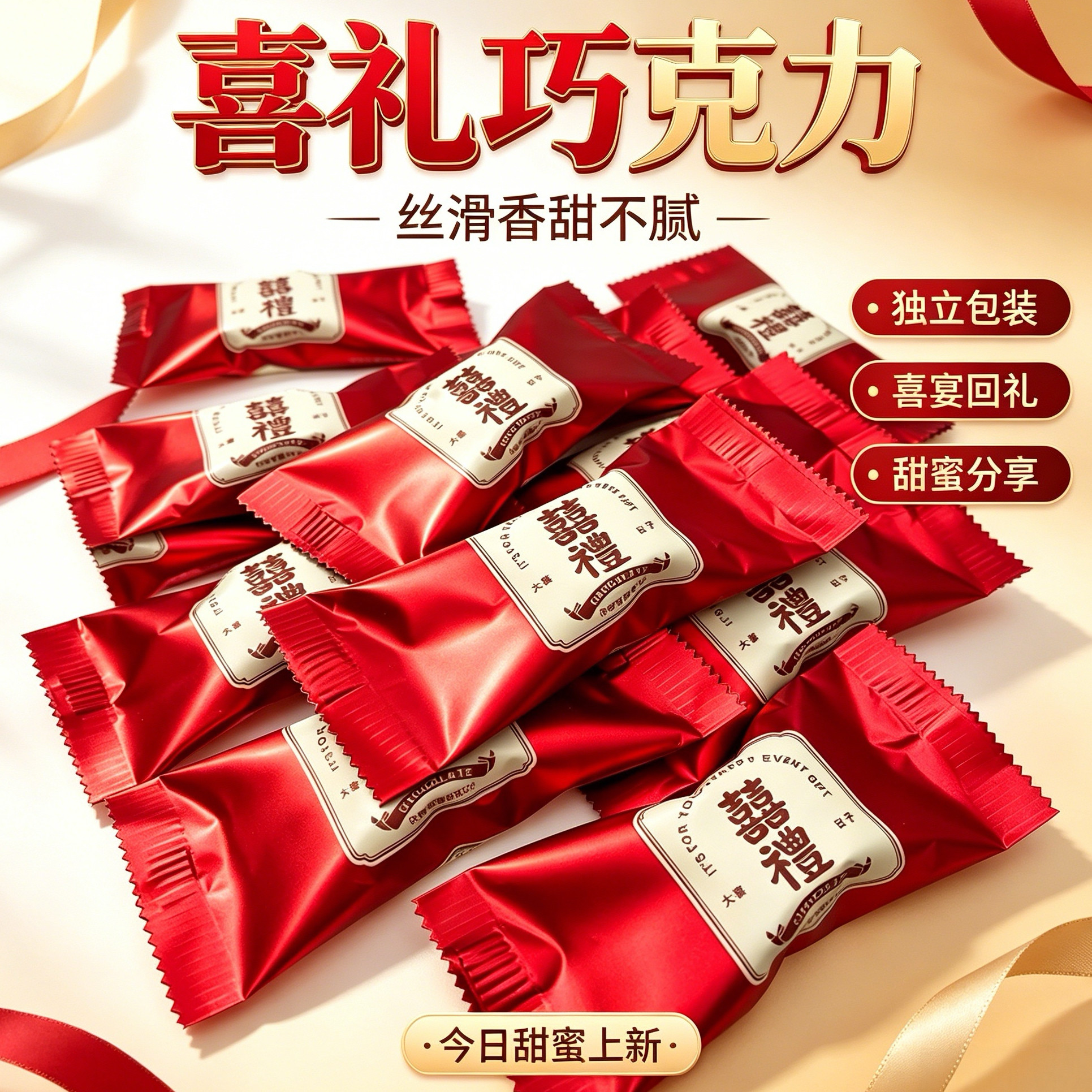 汇福园喜礼夹心巧克力500g散装结婚喜庆定亲装喜盒喜糖果零食批发