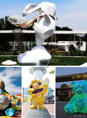 大型不锈钢卡通几何动物雕塑兔子熊考拉象定制网红美陈公仔摆件