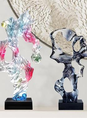 现代抽象透明树脂雕塑摆件酒店别墅家居客厅玄关太湖石装饰工艺品