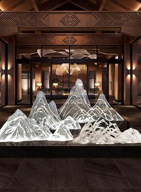 中式透明树脂假山摆件酒店客厅玄关大型创意落地软装饰品开业雕塑