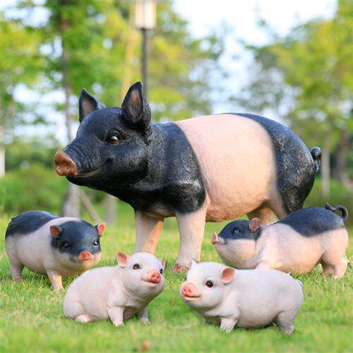户外彷真猪雕塑玻璃纤维花园农场园林造景黑猪模型十二摆件动物装