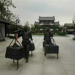 锻铜民俗风情雕塑婚俗抬轿担货郎推车卖货民俗段铜雕塑