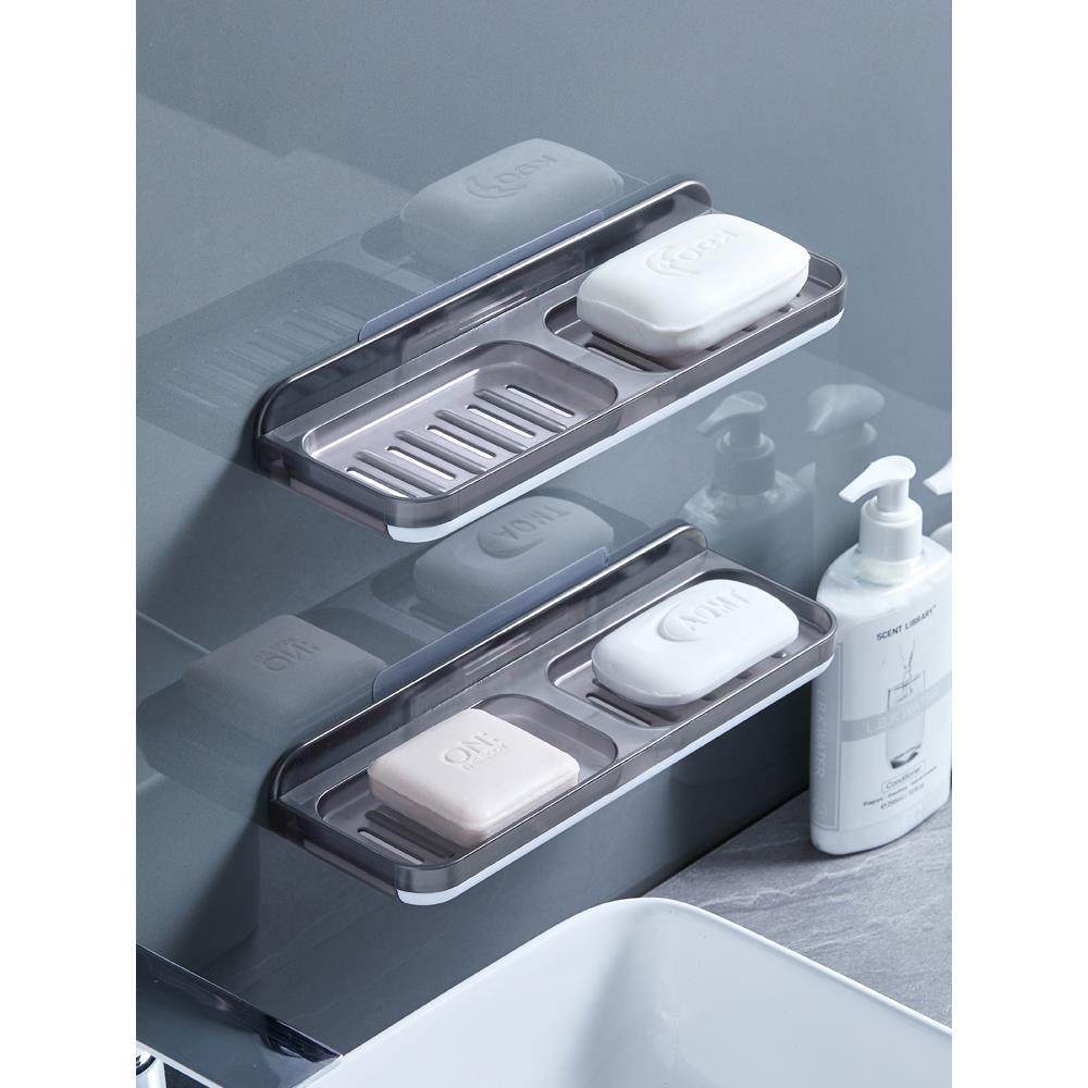 日本进口品质肥皂盒吸盘免打孔壁挂式免钉浴室置物架双格香皂盒