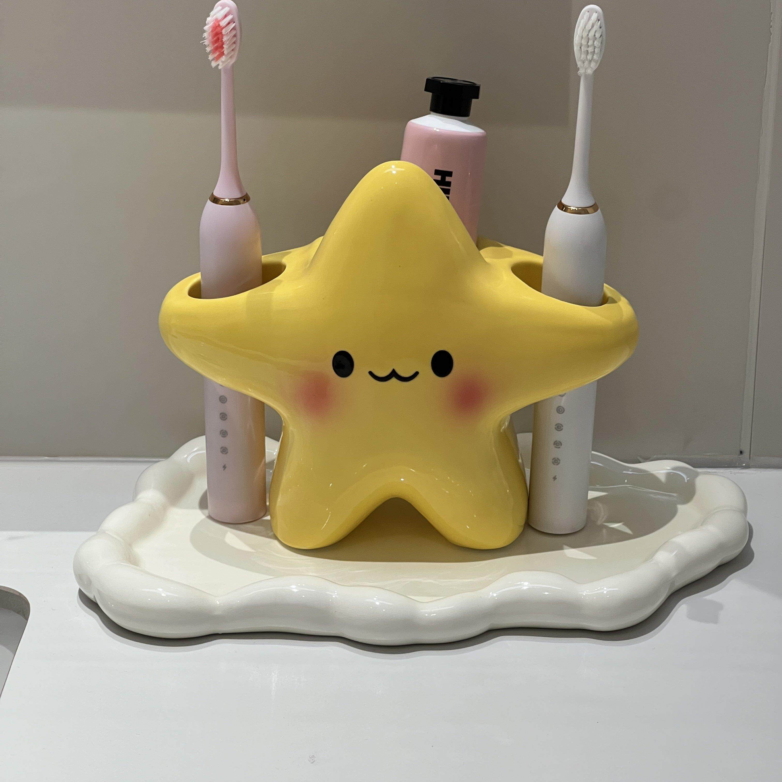 星星牙刷架化妆室家用牙具收纳筒手电筒动牙刷底座支架陶瓷置物架