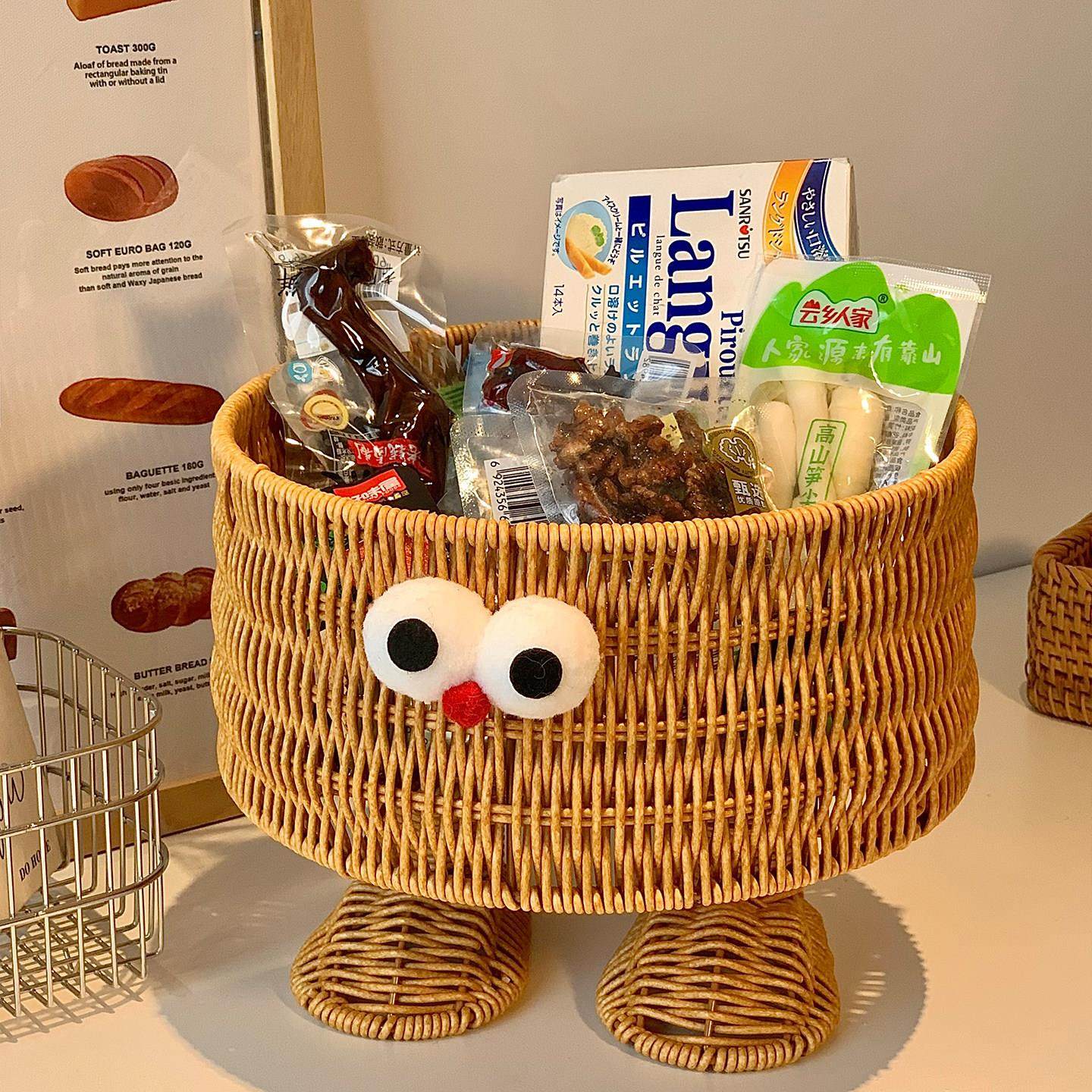 可爱藤编收纳筐桌面收纳盒家用零食玩具杂物整理盒置物架编织篮子
