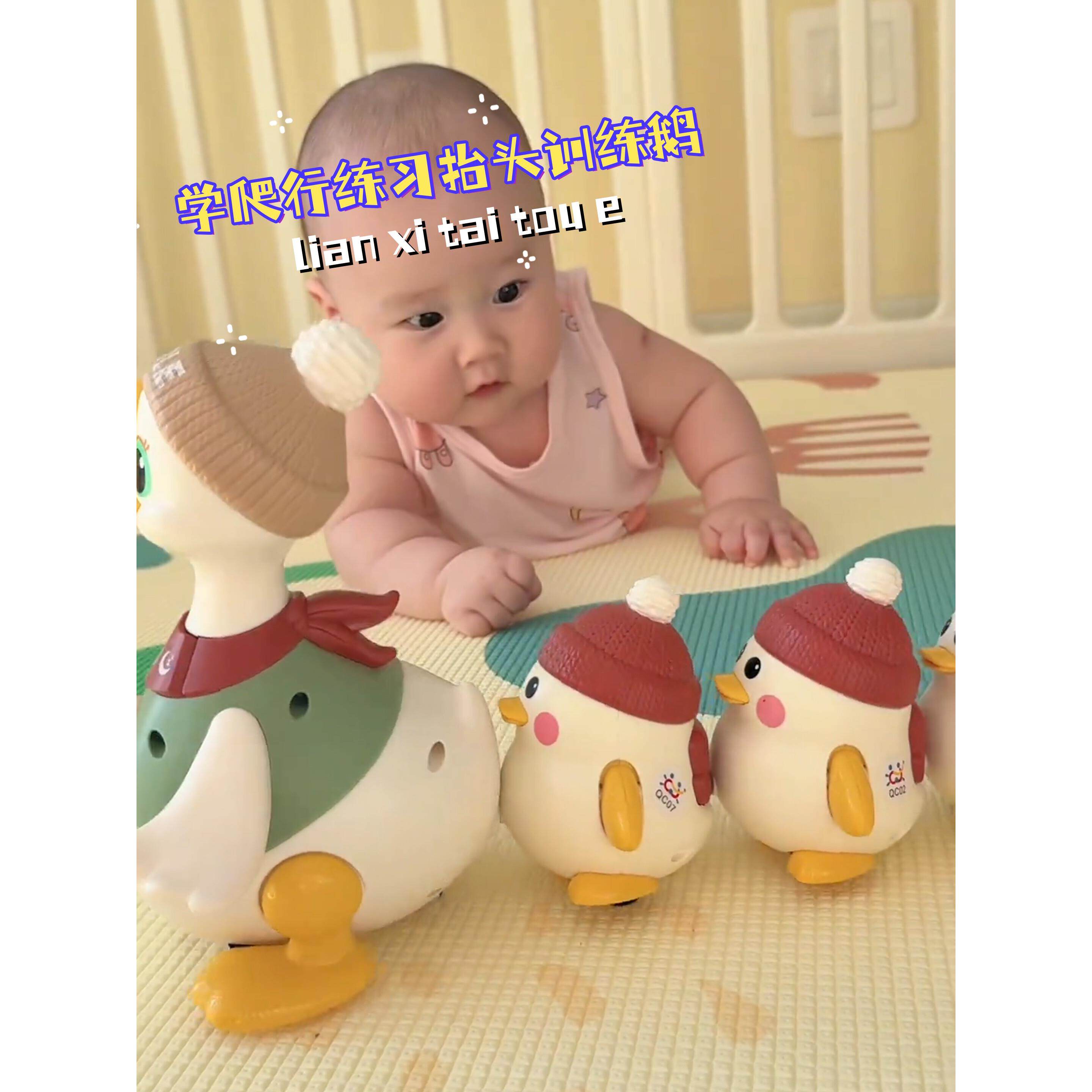 新生儿的早教玩具0到3个月婴儿益智抬头练习摇摆鹅满月礼玩具礼物