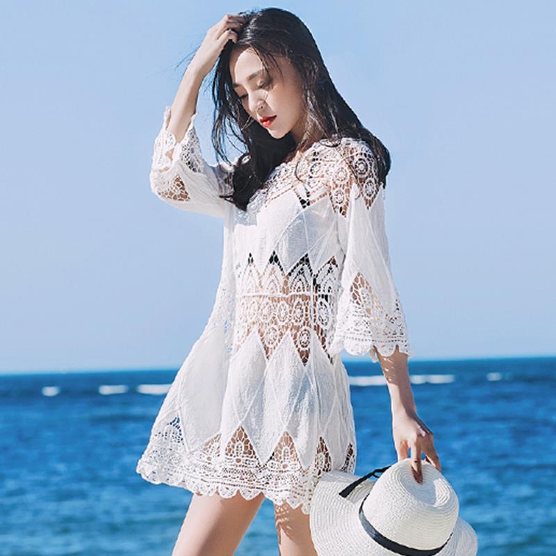 蕾丝镂空罩衫 比基尼外搭可下水 海边度假泳衣外套女