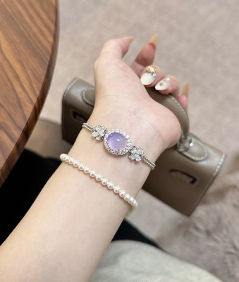 不掉色四花手链紫玉髓女轻奢高级感纯银新中式高冰紫罗兰蛋面百搭