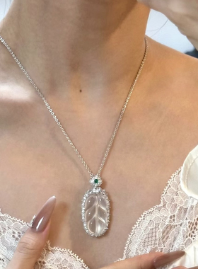 不掉色纯银天然翡翠水沫玉叶子吊坠新中式项链女玉坠清透百搭时尚