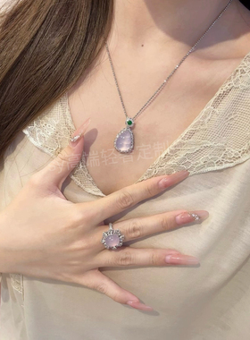 不掉色925银镀金天然翡翠福豆吊坠项链女款时尚百搭饰品礼物送礼