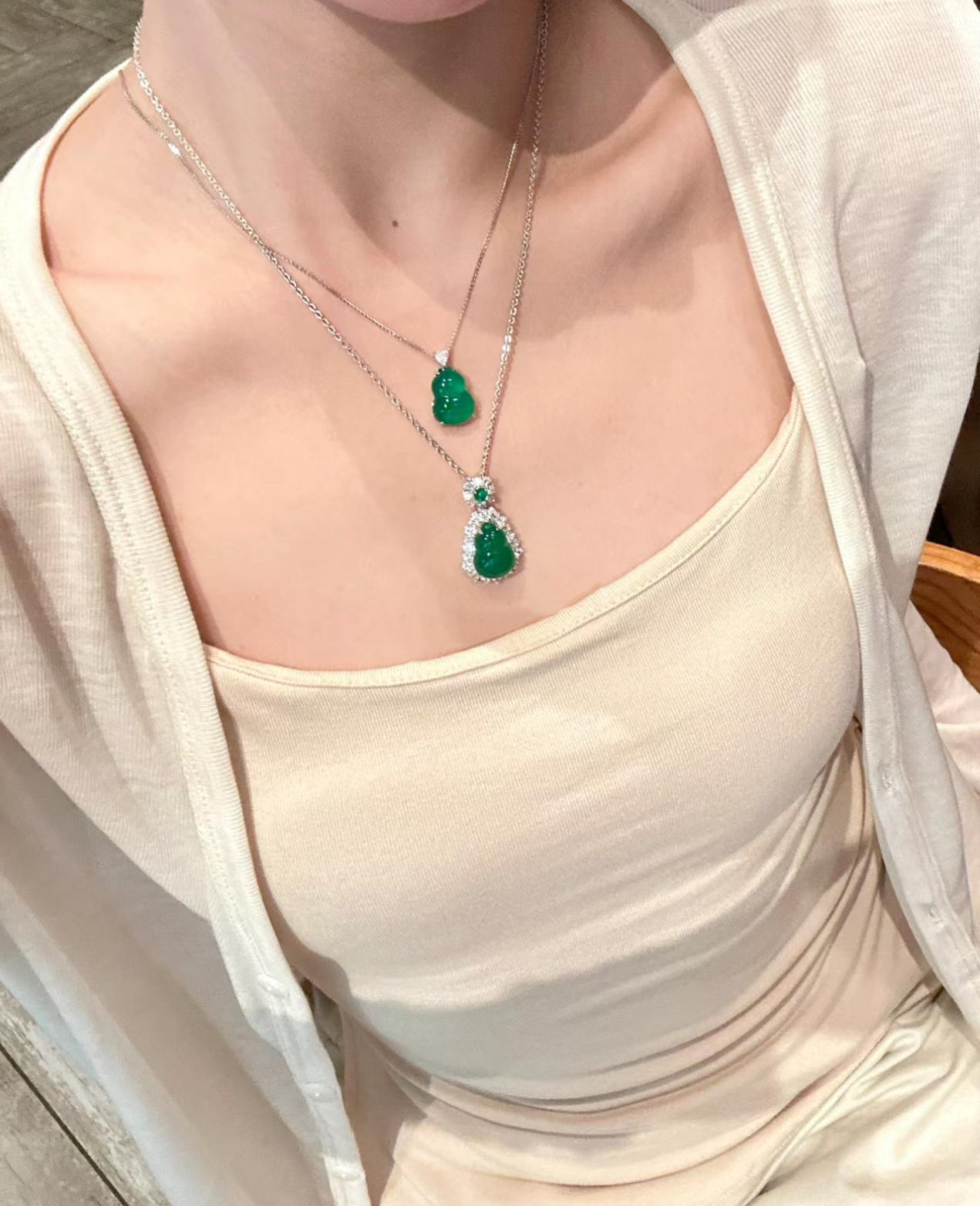 纯银不掉色新中式翡翠A货天然绿葫芦吊坠项链女款简约百搭送女友
