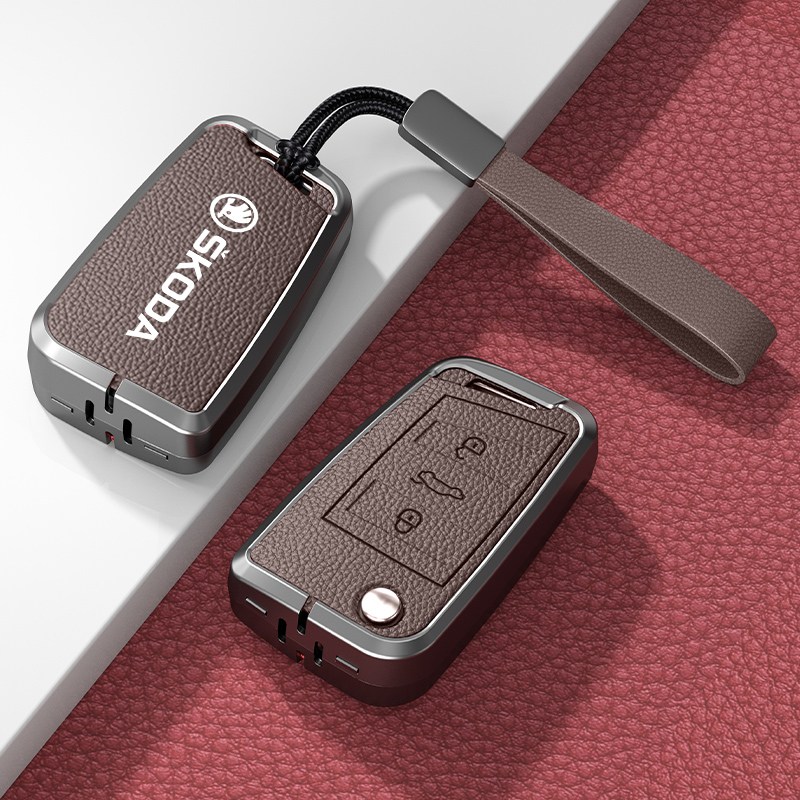 斯柯达明锐昕锐速金属真皮钥匙套