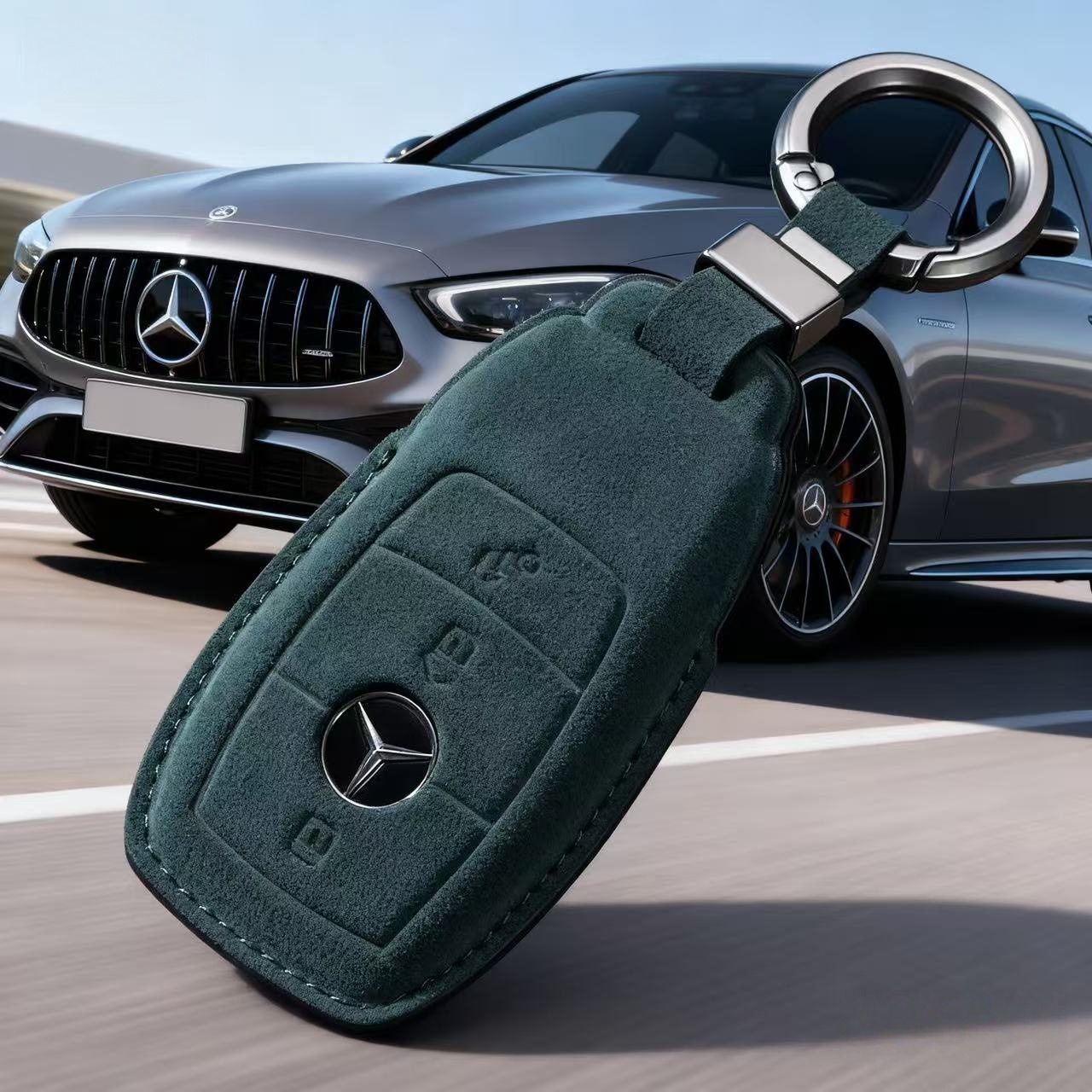 适用奔驰E300L翻毛皮钥匙套