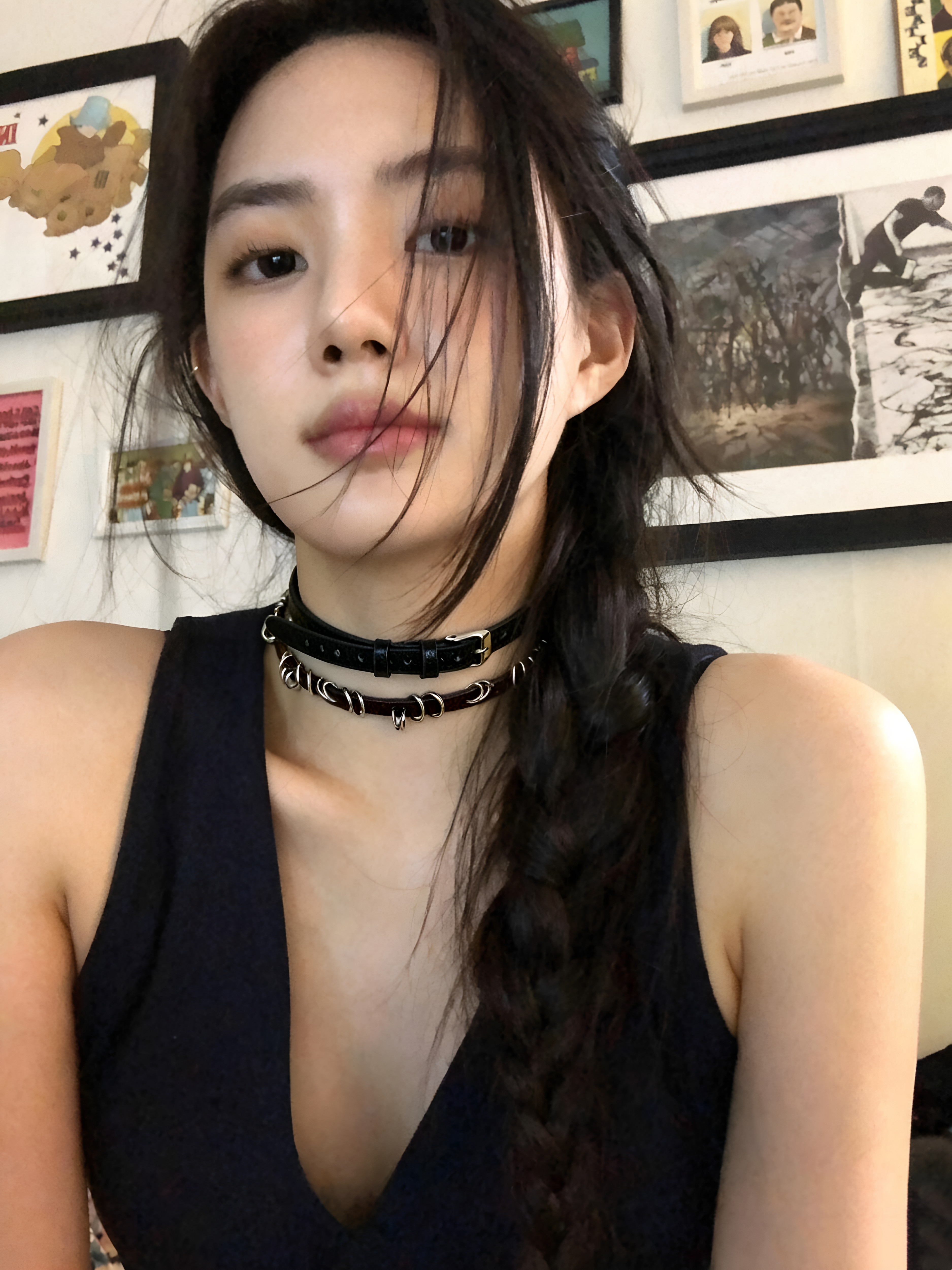 辣妹甜酷朋克裂纹皮带项圈choker项链女小众设计感金属圈圈颈链