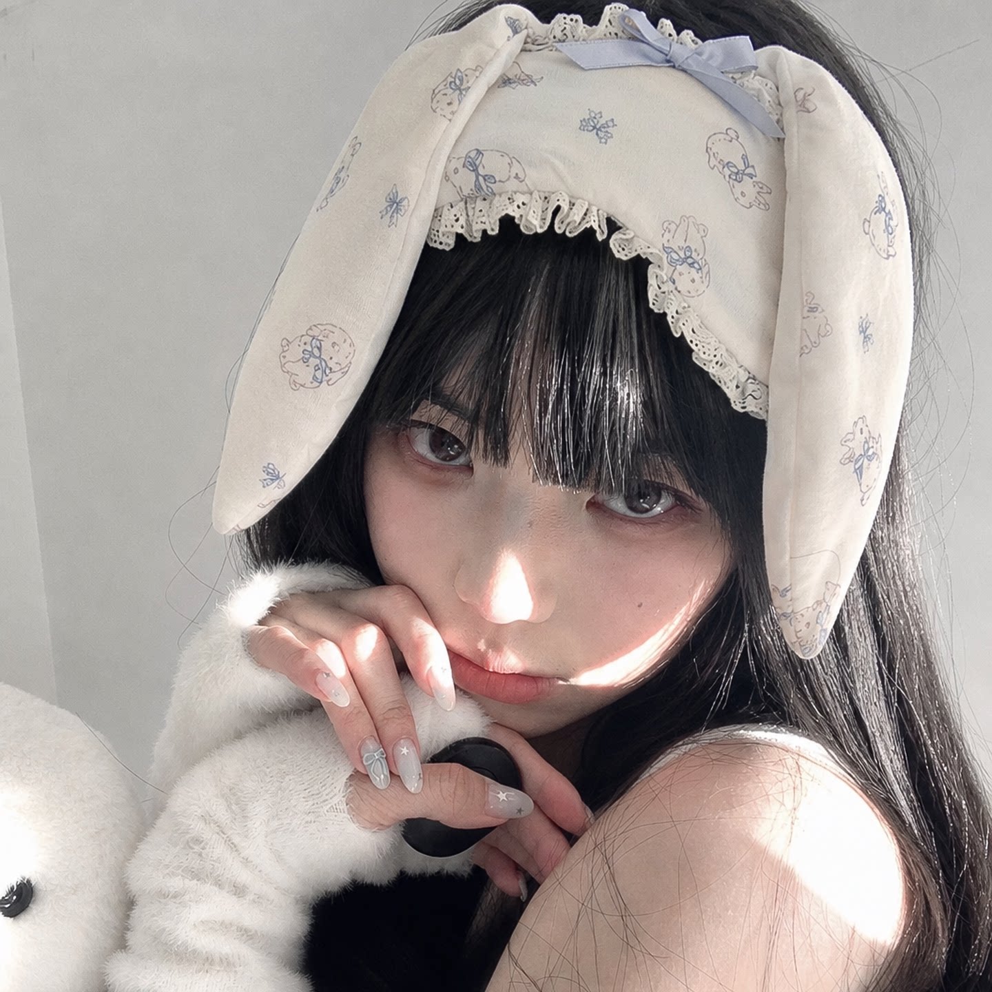 纯欲ins风兔耳眼罩甜妹少女卡通可爱元气软萌网红午休睡觉蝴蝶结