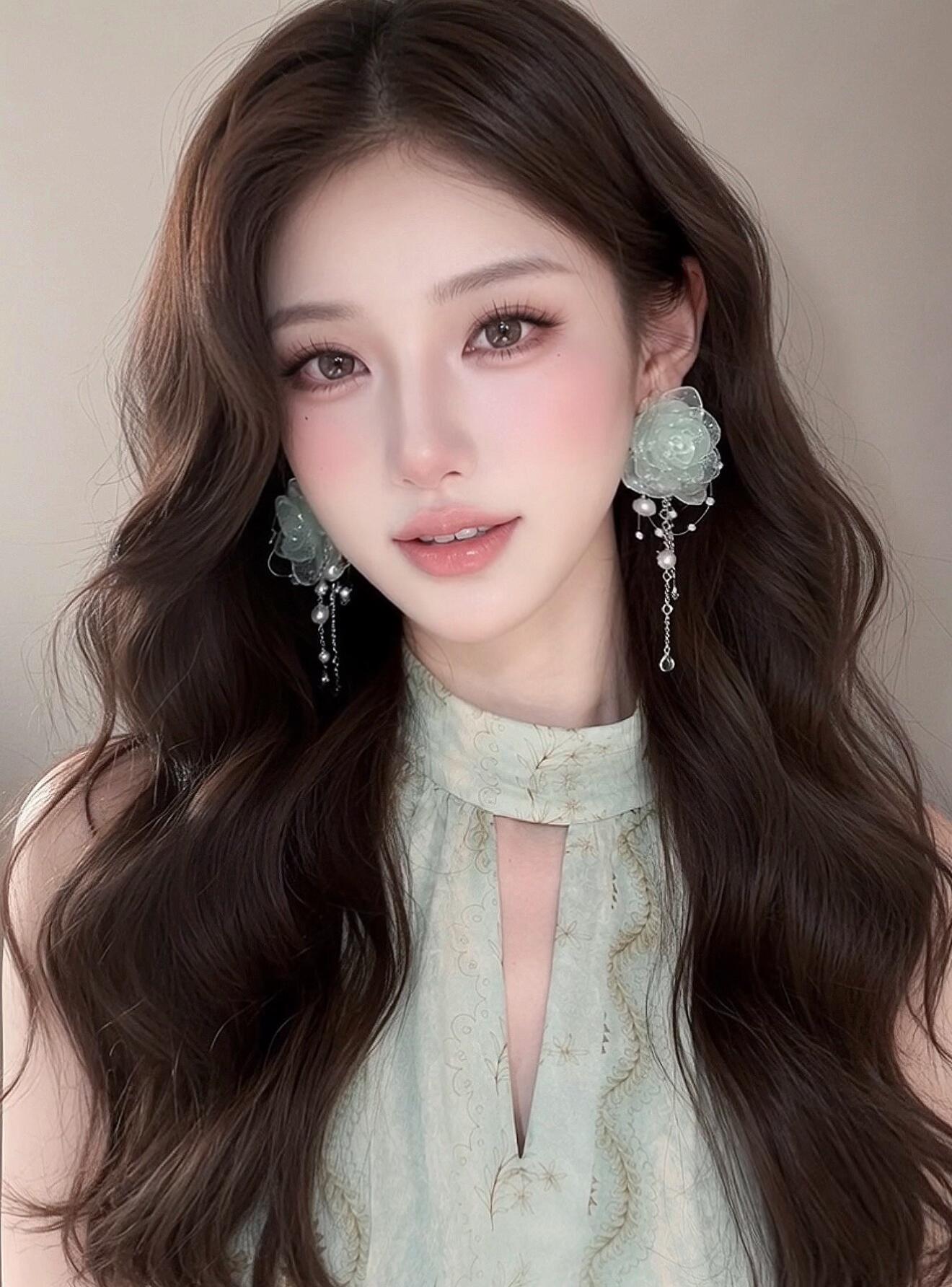 甜美蕾丝花朵水滴锆石仿珍珠银针耳环优雅小众气质高级感耳饰女
