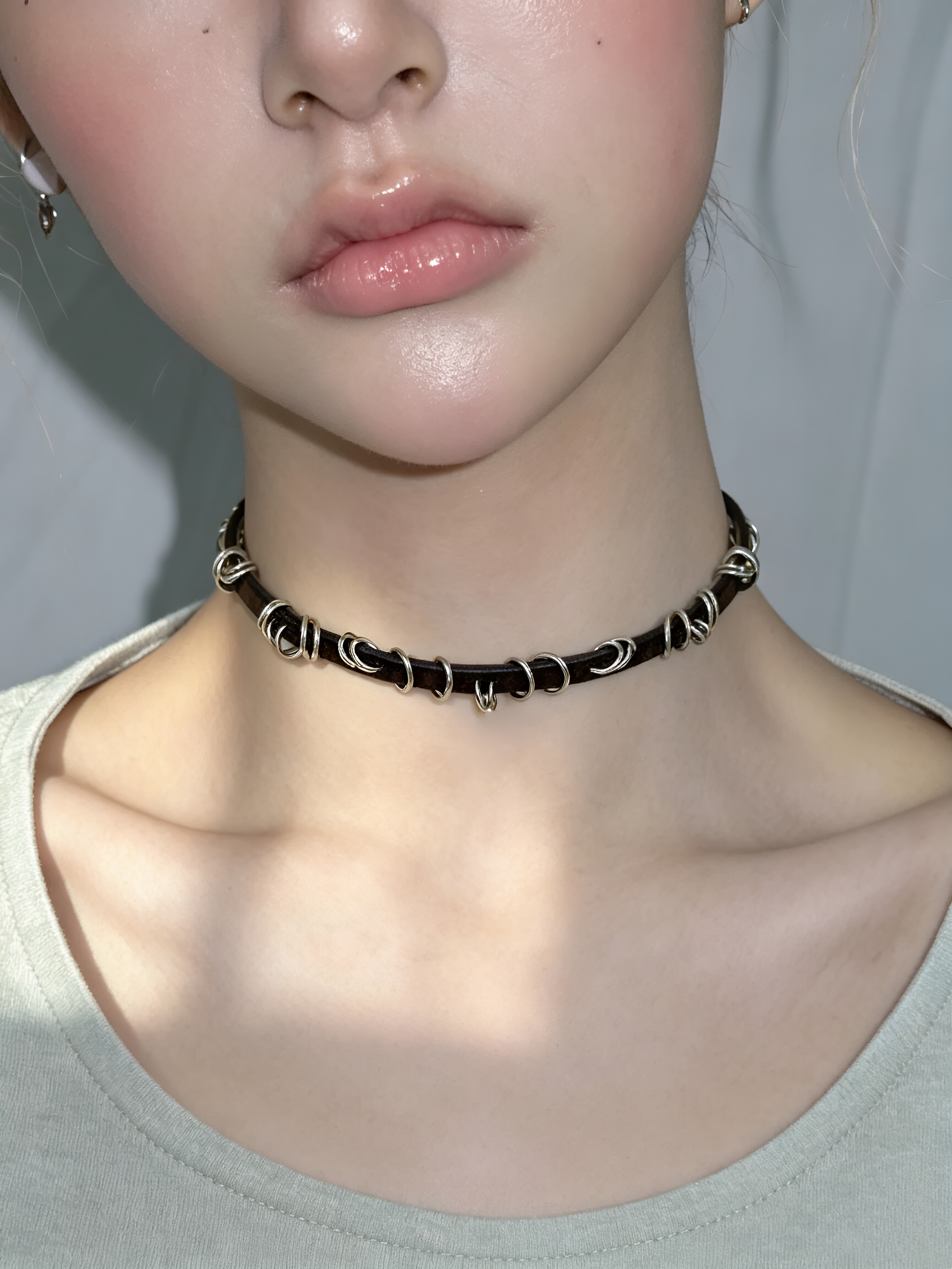 y2k千禧辣妹裂纹皮质choker项圈女亚文化朋克锁骨链颈链时尚潮流