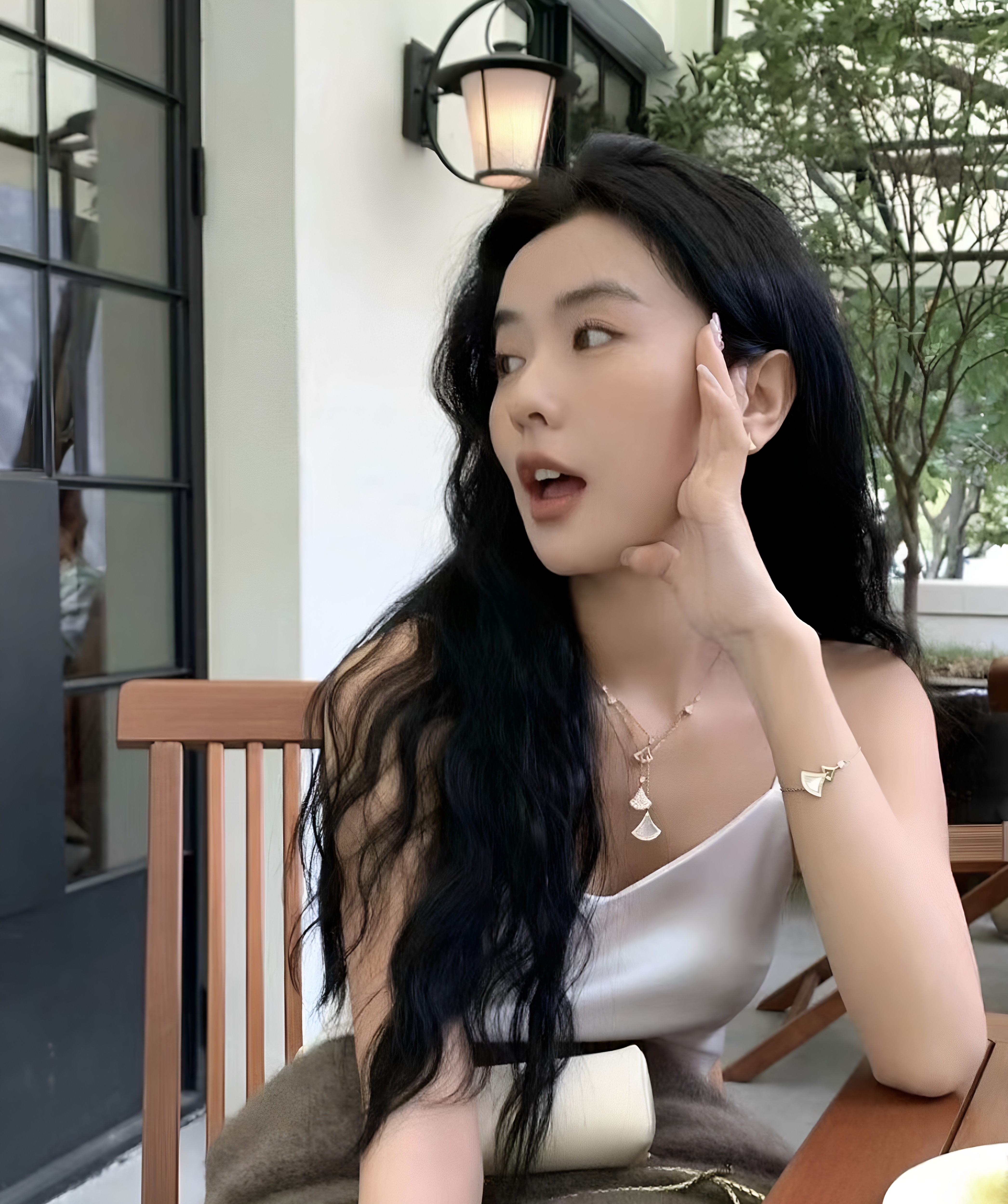 高级流苏白川贝母裙子项链女网红晚宴扇形玫瑰金双层满钻锁骨链