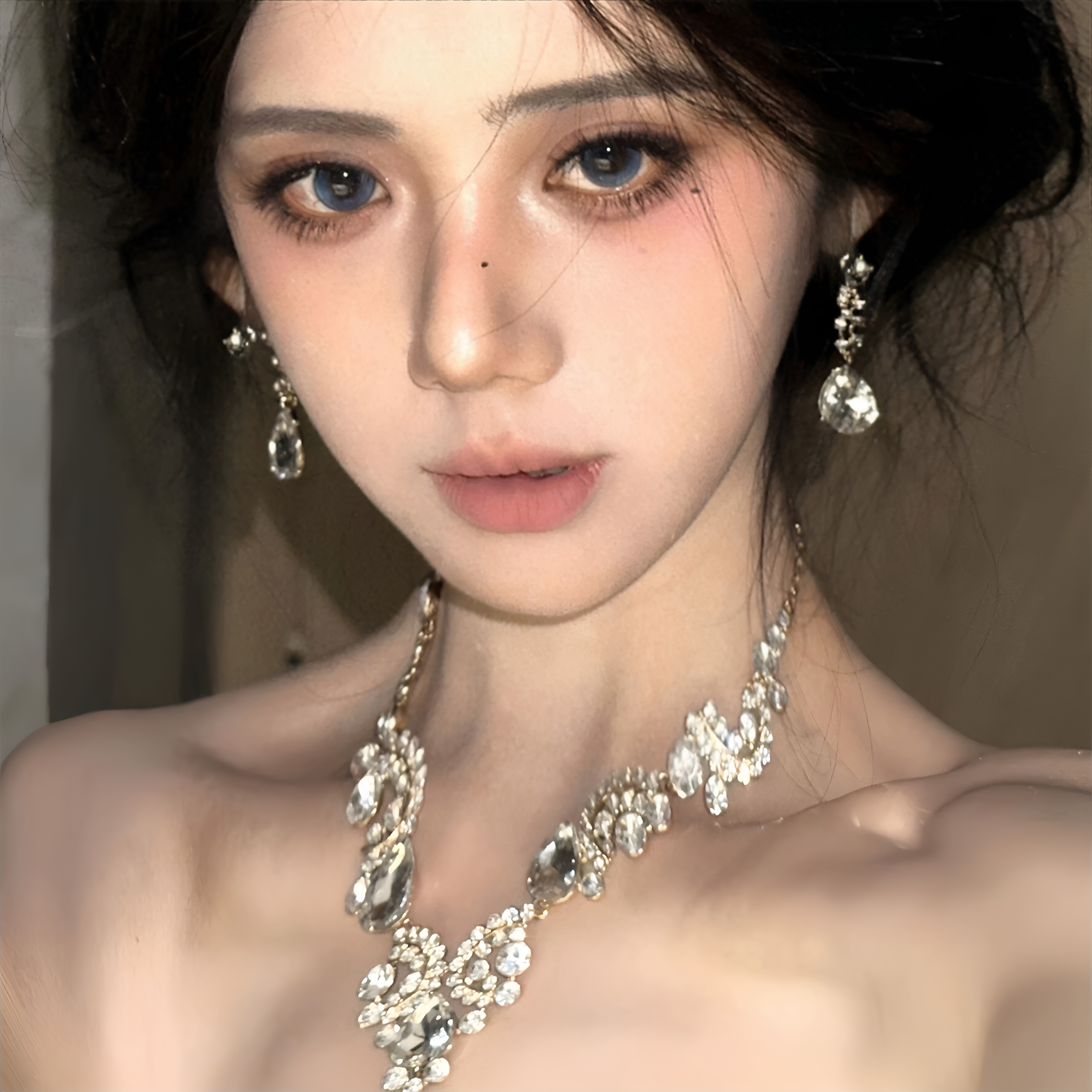 韩式合金锆石精致高级感轻奢饰品项链耳环套装女新款配饰精品爆款