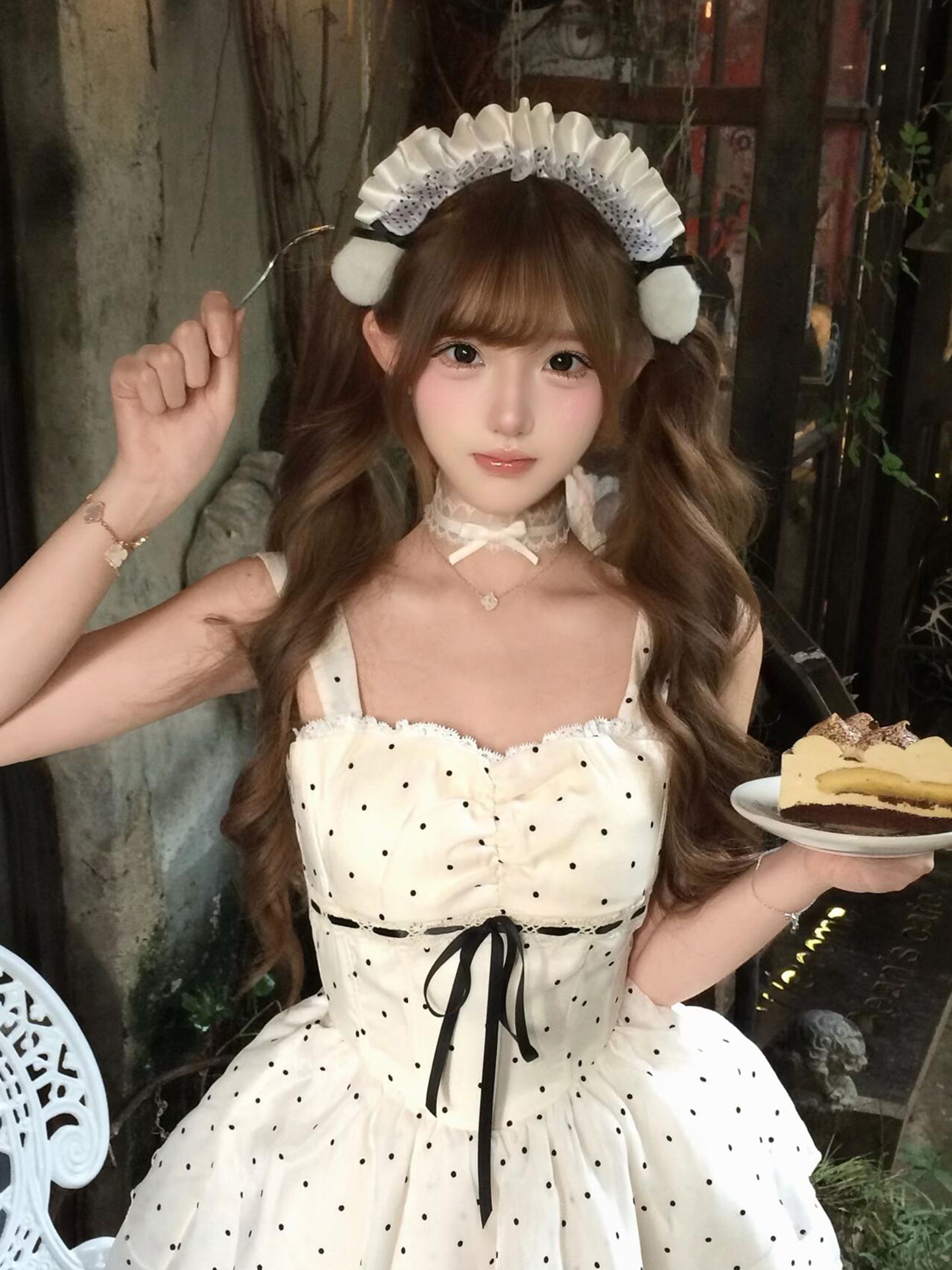 日系甜妹黑白波点小兔耳发箍女lolita发饰女仆cos漫展蝴蝶结头饰图片
